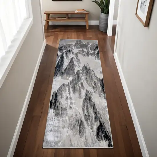 8' Black And Silver Abstract Runner Rug Photo 1