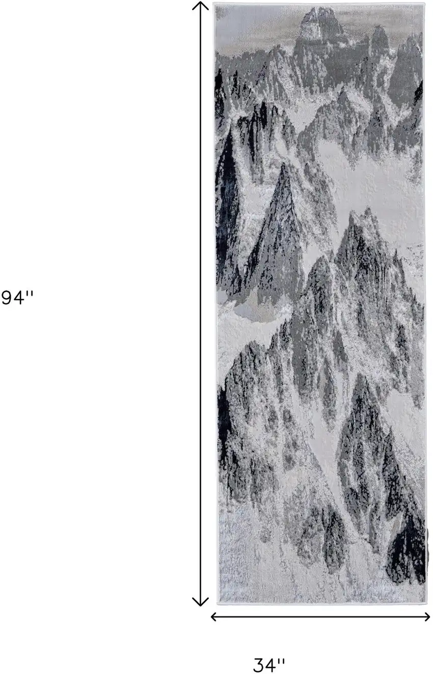 8' Black And Silver Abstract Runner Rug Photo 3