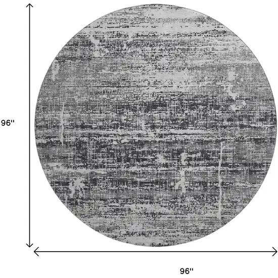 8' Black And Silver Abstract Washable Round Rug With UV Protection Photo 9