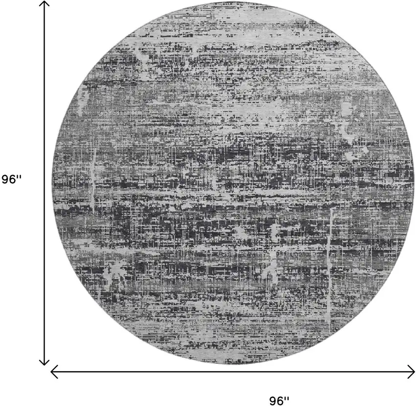 8' Black And Silver Abstract Washable Round Rug With UV Protection Photo 9