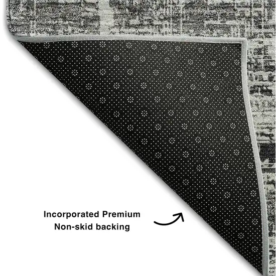 8' Black And Silver Abstract Washable Round Rug With UV Protection Photo 5