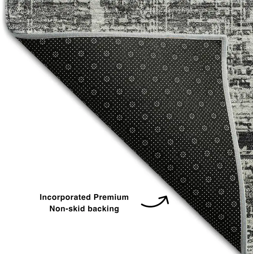 8' Black And Silver Abstract Washable Round Rug With UV Protection Photo 5