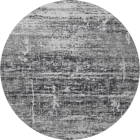 8' Black And Silver Abstract Washable Round Rug With UV Protection Photo 3