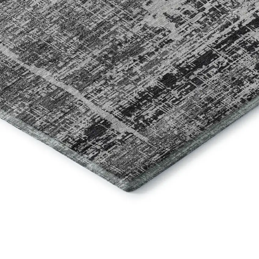 8' Black And Silver Abstract Washable Round Rug With UV Protection Photo 6