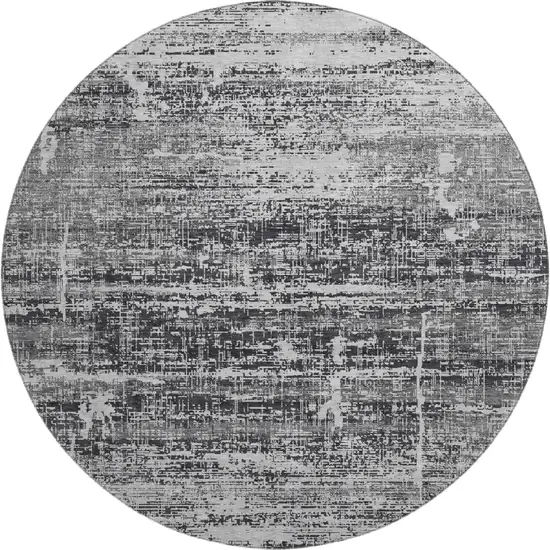 8' Black And Silver Abstract Washable Round Rug With UV Protection Photo 1