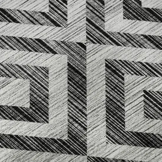 8' Black And Silver Geometric Washable Round Rug With UV Protection Photo 9