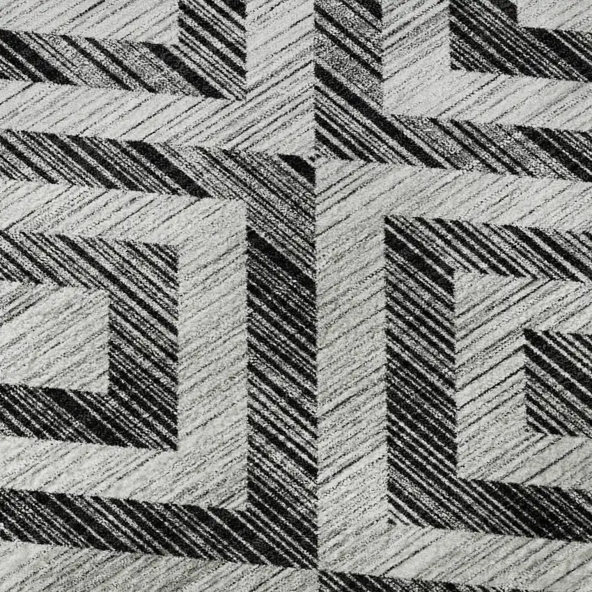 8' Black And Silver Geometric Washable Round Rug With UV Protection Photo 9