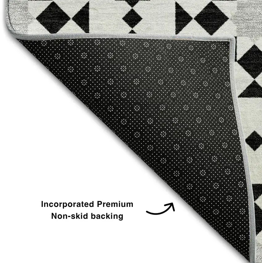 8' Black And Silver Geometric Washable Round Rug With UV Protection Photo 6