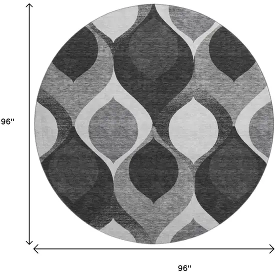 8' Black And Silver Ogee Washable Round Rug With UV Protection Photo 3