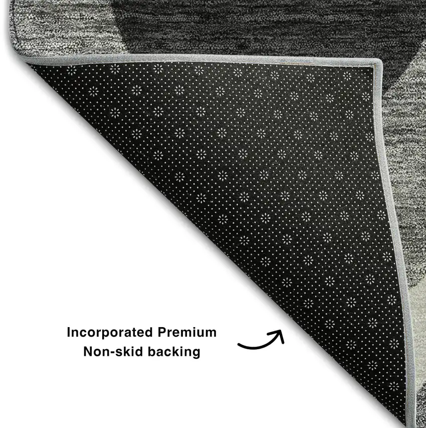 8' Black And Silver Ogee Washable Round Rug With UV Protection Photo 6