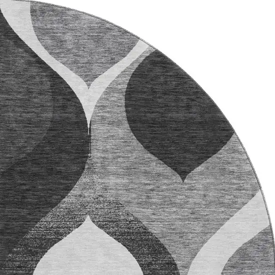 8' Black And Silver Ogee Washable Round Rug With UV Protection Photo 4
