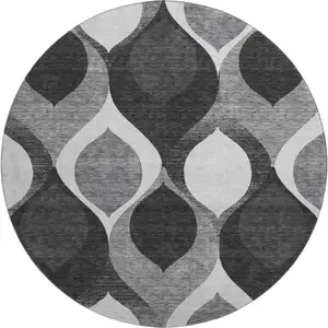 Photo of 8' Black And Silver Ogee Washable Round Rug With UV Protection