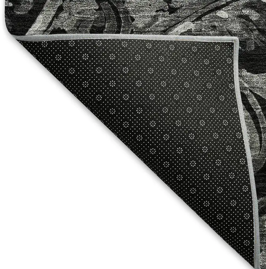 8' Black And Silver Paisley Washable Round Rug With UV Protection Photo 6