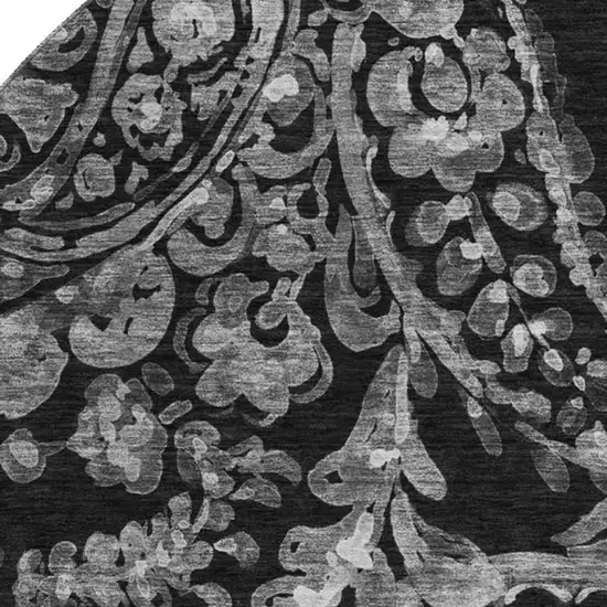 8' Black And Silver Paisley Washable Round Rug With UV Protection Photo 3