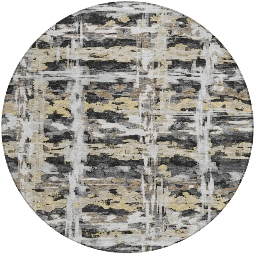 8' Black And Silver Round Abstract Washable Indoor Outdoor Area Rug Photo 2