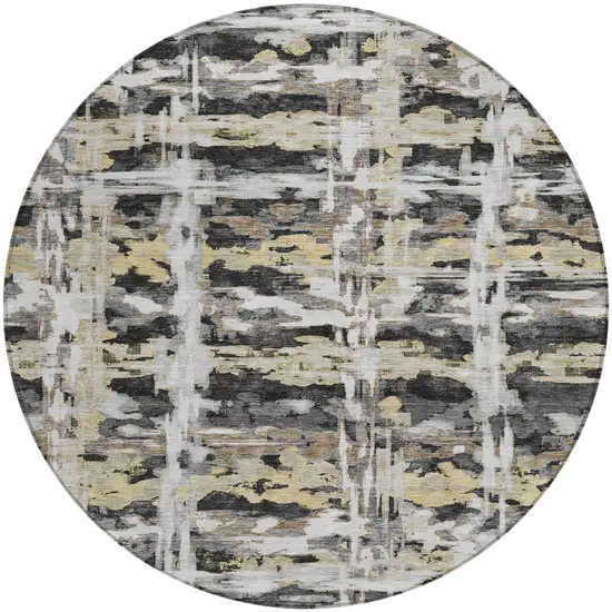 8' Black And Silver Round Abstract Washable Indoor Outdoor Area Rug Photo 2
