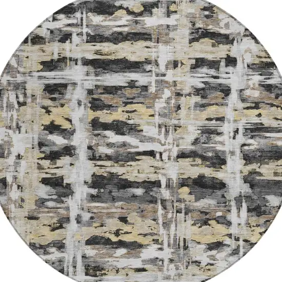 8' Black And Silver Round Abstract Washable Indoor Outdoor Area Rug Photo 1