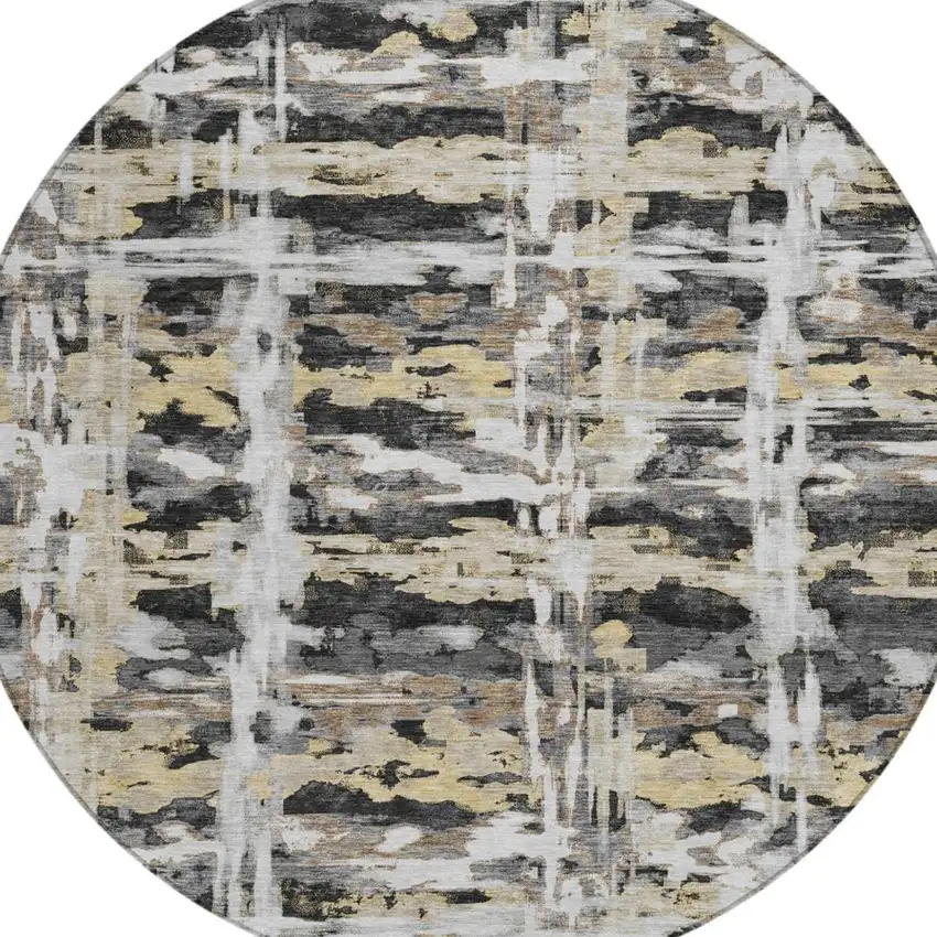 8' Black And Silver Round Abstract Washable Indoor Outdoor Area Rug Photo 1