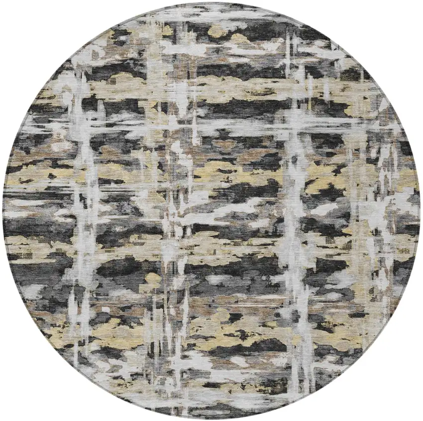8' Black And Silver Round Abstract Washable Indoor Outdoor Area Rug Photo 3