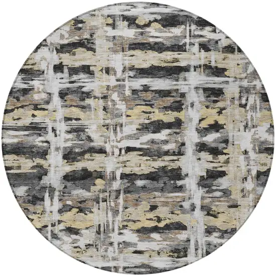 8' Black And Silver Round Abstract Washable Indoor Outdoor Area Rug Photo 3