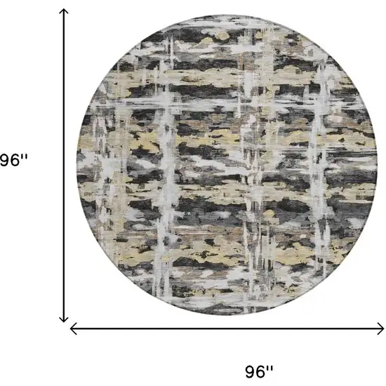 8' Black And Silver Round Abstract Washable Indoor Outdoor Area Rug Photo 6