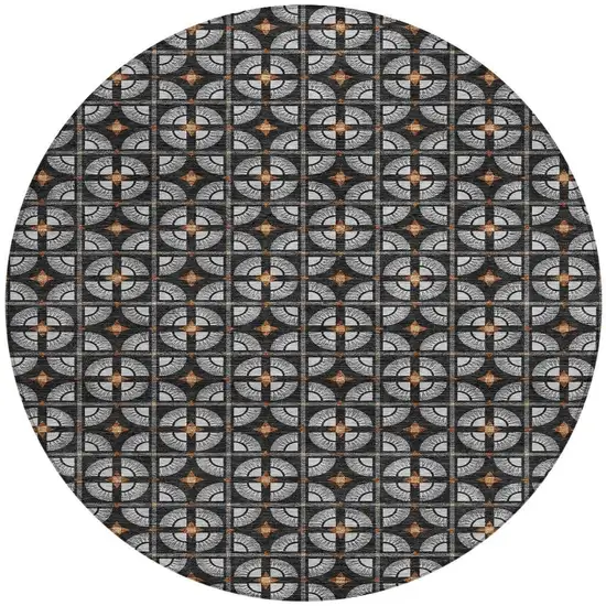 8' Black And Silver Round Geometric Washable Indoor Outdoor Area Rug Photo 4