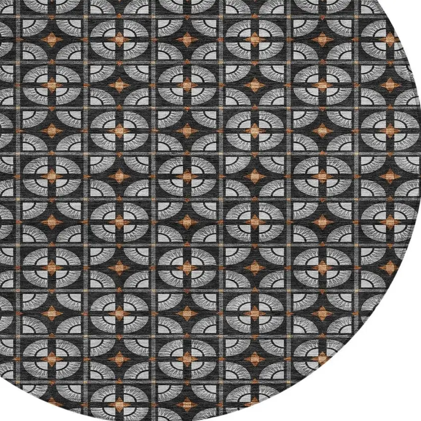 8' Black And Silver Round Geometric Washable Indoor Outdoor Area Rug Photo 3