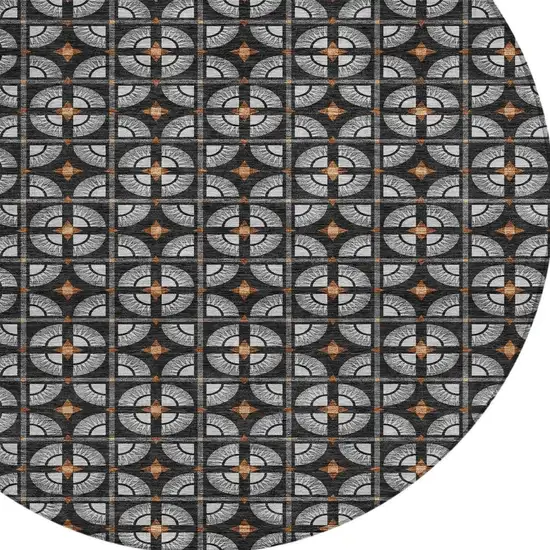 8' Black And Silver Round Geometric Washable Indoor Outdoor Area Rug Photo 3