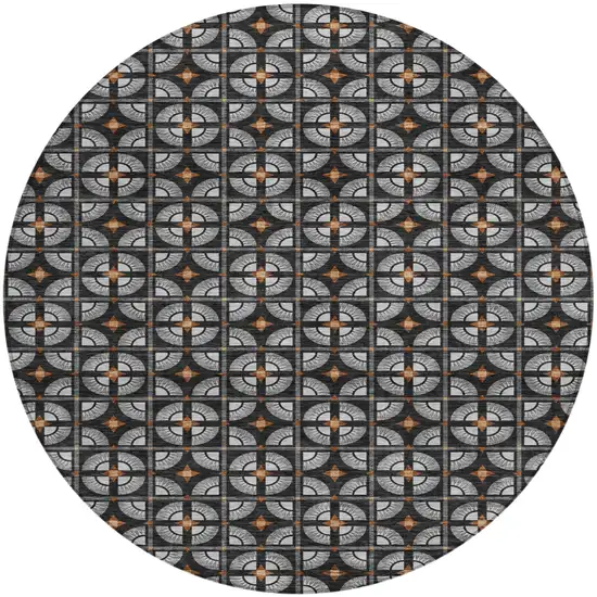 8' Black And Silver Round Geometric Washable Indoor Outdoor Area Rug Photo 2