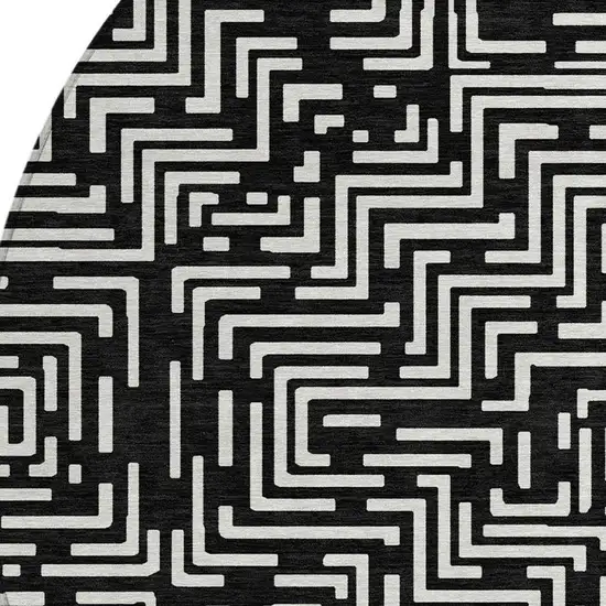 8' Black And Silver Round Geometric Washable Indoor Outdoor Area Rug Photo 5