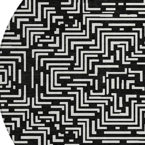 8' Black And Silver Round Geometric Washable Indoor Outdoor Area Rug Photo 6