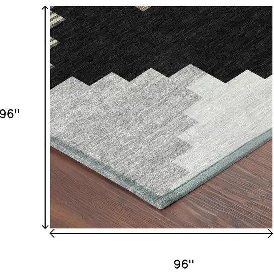 8' Black And Silver Round Geometric Washable Indoor Outdoor Area Rug Photo 5