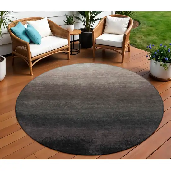 8' Black And Silver Round Ombre Washable Indoor Outdoor Area Rug Photo 2