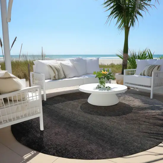 8' Black And Silver Round Ombre Washable Indoor Outdoor Area Rug Photo 5