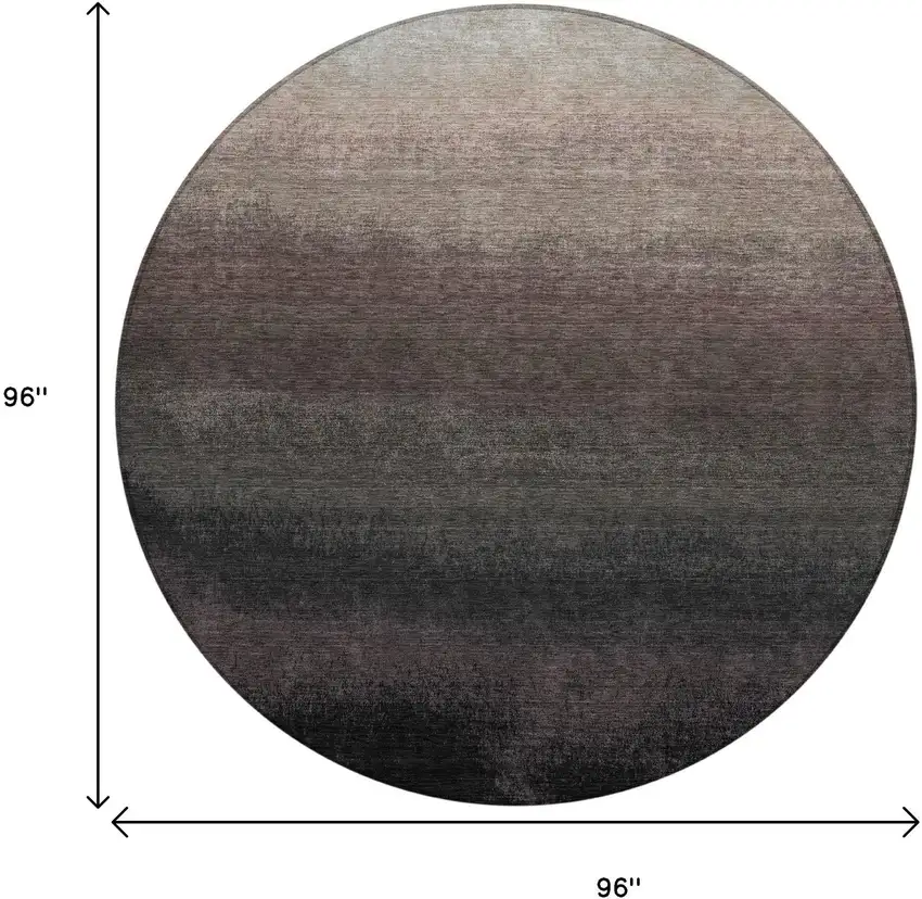 8' Black And Silver Round Ombre Washable Indoor Outdoor Area Rug Photo 8