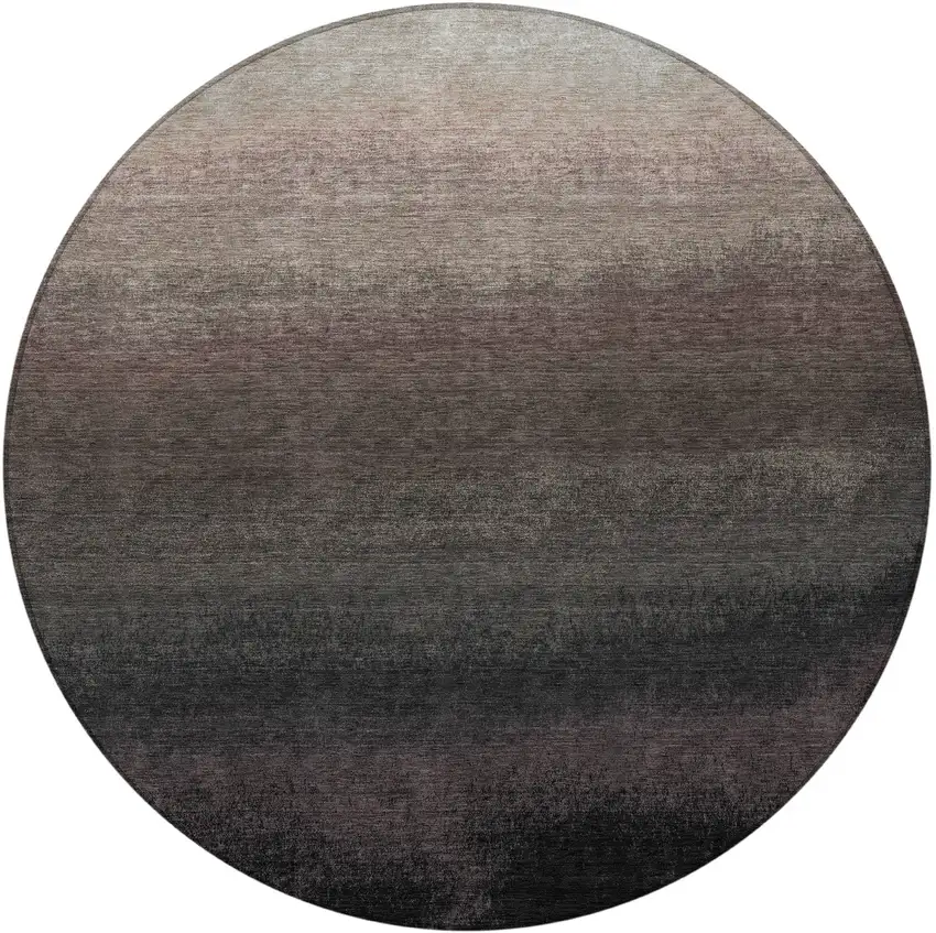 8' Black And Silver Round Ombre Washable Indoor Outdoor Area Rug Photo 4
