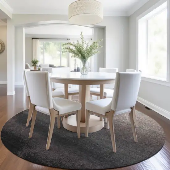 8' Black And Silver Round Ombre Washable Indoor Outdoor Area Rug Photo 6