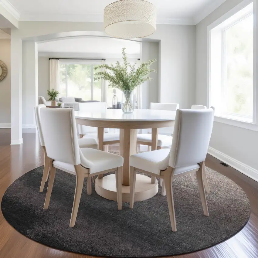 8' Black And Silver Round Ombre Washable Indoor Outdoor Area Rug Photo 6