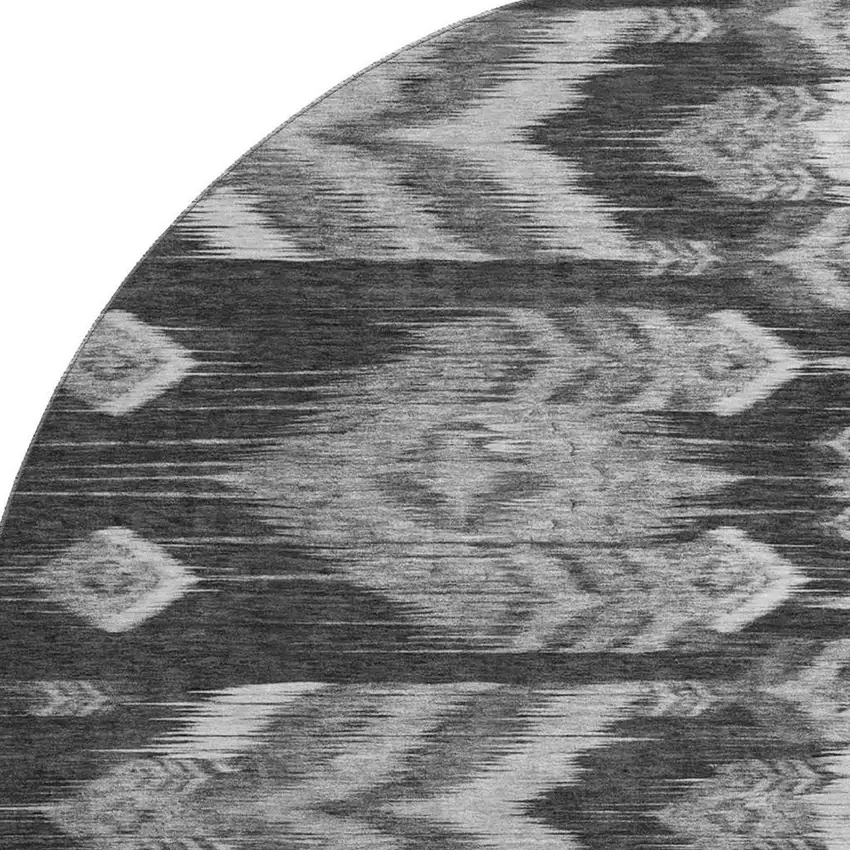 8' Black And Silver Southwestern Washable Round Rug With UV Protection Photo 3