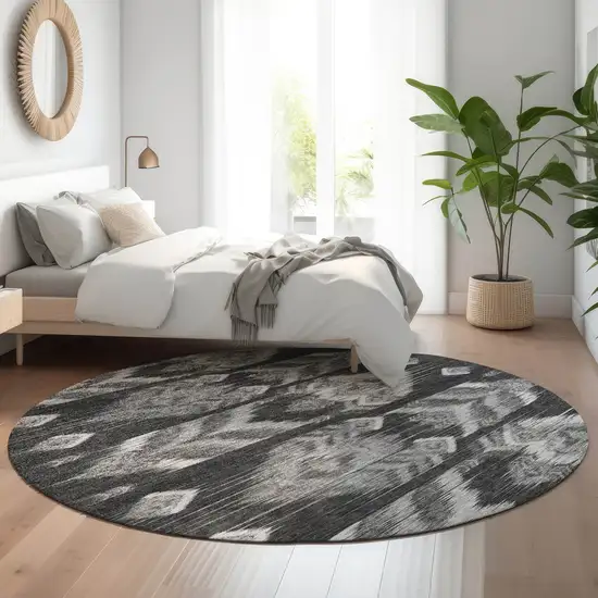 8' Black And Silver Southwestern Washable Round Rug With UV Protection Photo 5