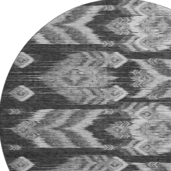 8' Black And Silver Southwestern Washable Round Rug With UV Protection Photo 4