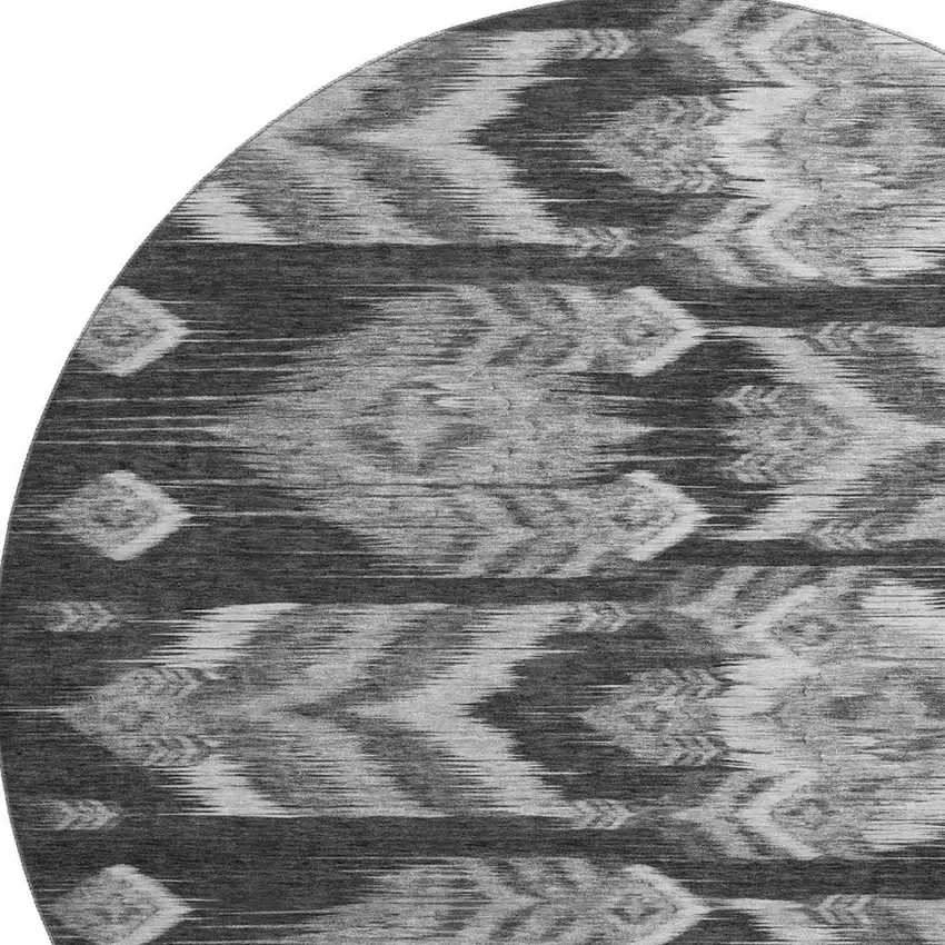 8' Black And Silver Southwestern Washable Round Rug With UV Protection Photo 4