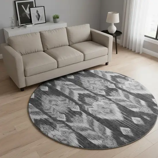 8' Black And Silver Southwestern Washable Round Rug With UV Protection Photo 2