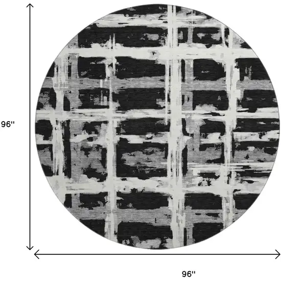 8' Black And Silver Striped Washable Round Rug With UV Protection Photo 8