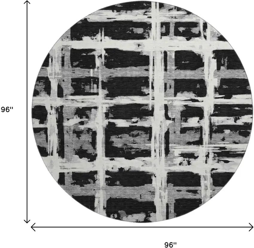 8' Black And Silver Striped Washable Round Rug With UV Protection Photo 8