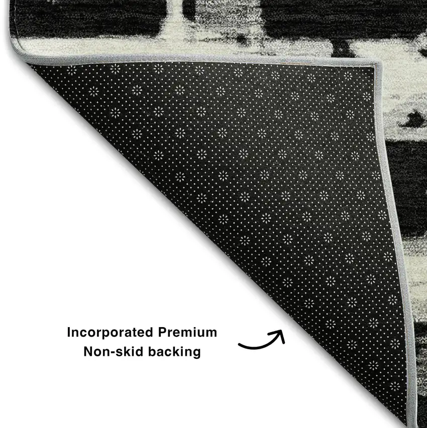 8' Black And Silver Striped Washable Round Rug With UV Protection Photo 4