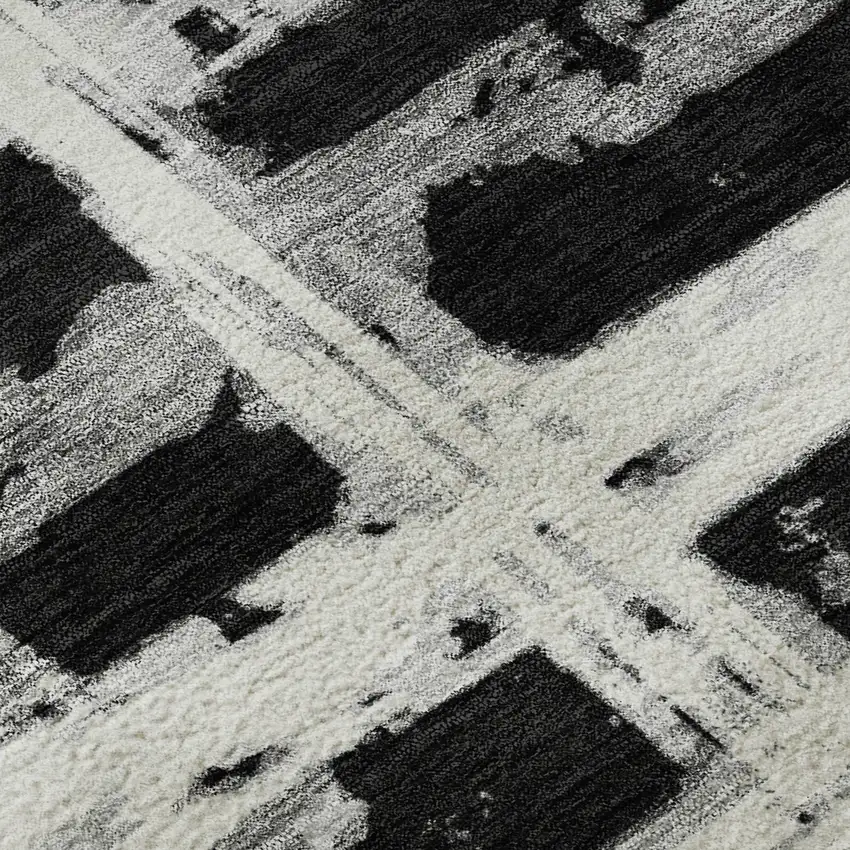 8' Black And Silver Striped Washable Round Rug With UV Protection Photo 7