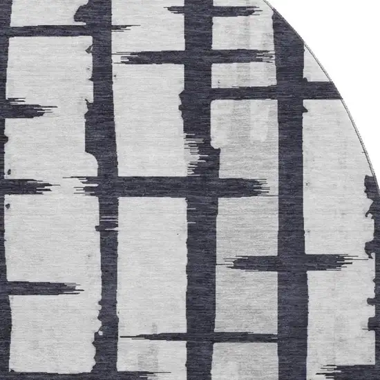 8' Black And Silver Striped Washable Round Rug With UV Protection Photo 3