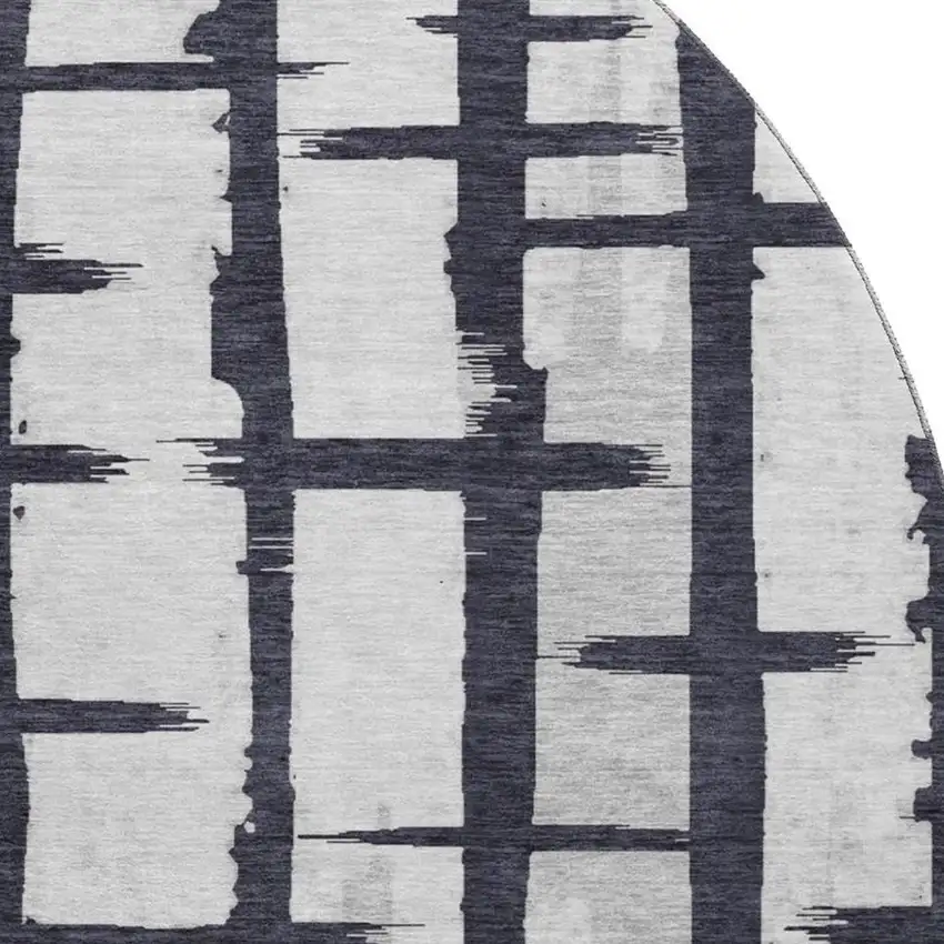 8' Black And Silver Striped Washable Round Rug With UV Protection Photo 3