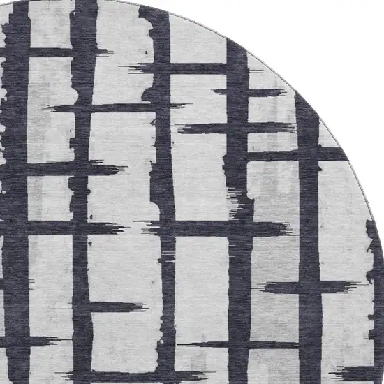 8' Black And Silver Striped Washable Round Rug With UV Protection Photo 4